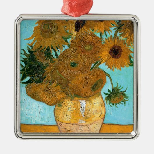 花瓶に12本のひまわり絵画（静物） メタルオーナメント (正面)