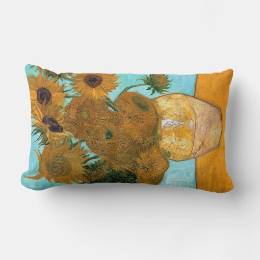 花瓶に12本のひまわり絵画（静物） ランバークッション (正面)