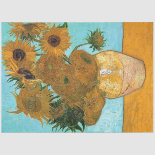 花瓶に12本のひまわり絵画（静物） 薄葉紙 (正面)