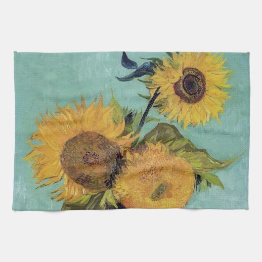 花瓶に3本のひまわり(F453)ヴァンゴッホファインアート キッチンタオル (横)