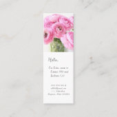 花瓶のお母さんのしおりにピンクのランヌクルスが入っている スキニー名刺 (正面)