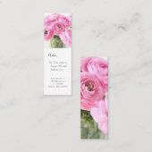 花瓶のお母さんのしおりにピンクのランヌクルスが入っている スキニー名刺 (正面/裏面)