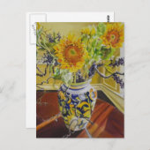 花瓶のひまわりイタリアンの花 ポストカード (正面/裏面)