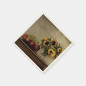 花瓶のひまわりテーブルの上のフルーツのボウル スタンダードカクテルナプキン (角)