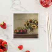 花瓶のひまわりテーブルの上のフルーツのボウル スタンダードカクテルナプキン (インサイチュ)