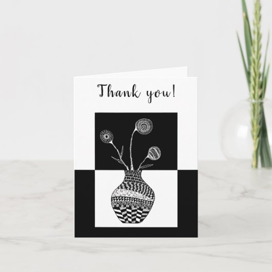 花瓶のグリーティングカードに黒と白の花 カード (正面)