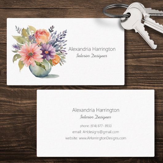 花瓶のシンプルな水彩花 名刺