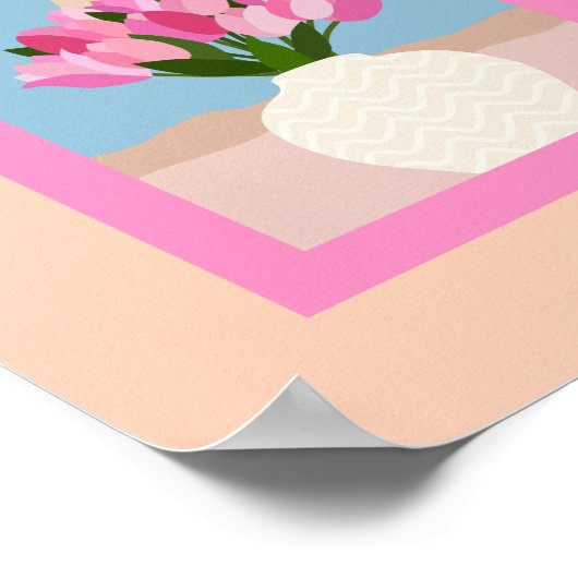 花瓶のチューリップオレンジ色のピンクとブルーのフローラ ポスター (角)