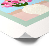 花瓶のチューリップピンクの青い緑のフローラ ポスター (角)