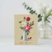 花瓶のバラ最高のがヴィンテージ再生を希望 ポストカード (スタンド正面)