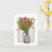 花瓶のピンクのチューリップのグリーティングカード/メモカード カード (黄色い花)