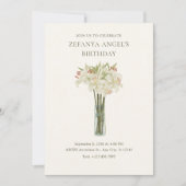 花瓶のミニマルな誕生日のベージュリリーの花 招待状 (正面)