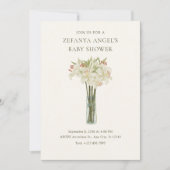 花瓶のミニマルな赤ちゃんシャワーのベージュリリーの花 招待状 (正面)