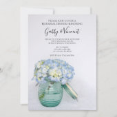 花瓶のリハーサル結婚ディナーに青いアジサイ 招待状 (正面)