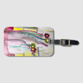 花瓶のワイルドフラワー抽象芸術アート ラゲッジタグ (正面横)