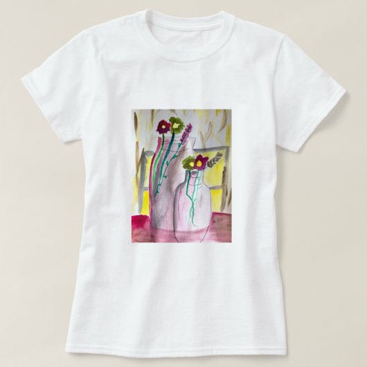花瓶のワイルドフラワー抽象芸術アート Tシャツ (デザイン正面)