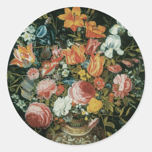 花瓶の中のバロック様式の静物画 - 古代の花 ラウンドシール (正面)