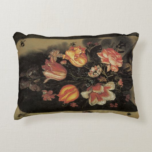 花瓶の中の花、ヴィンテージバロックフローラ静物 アクセントクッション (正面)
