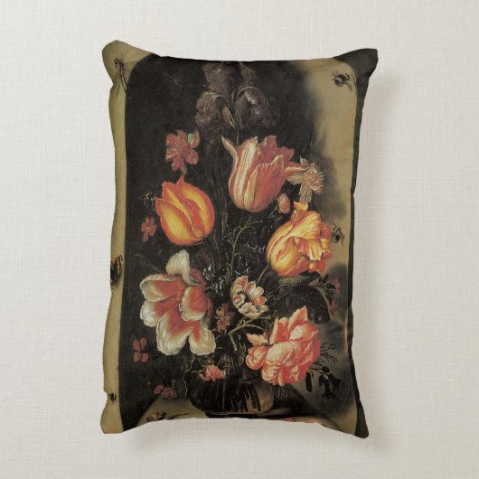 花瓶の中の花、ヴィンテージバロックフローラ静物 アクセントクッション (裏面(縦))