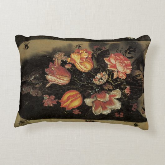 花瓶の中の花、ヴィンテージバロックフローラ静物 アクセントクッション (裏面)