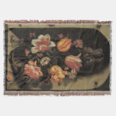 花瓶の中の花、ヴィンテージバロックフローラ静物 スローブランケット (正面)