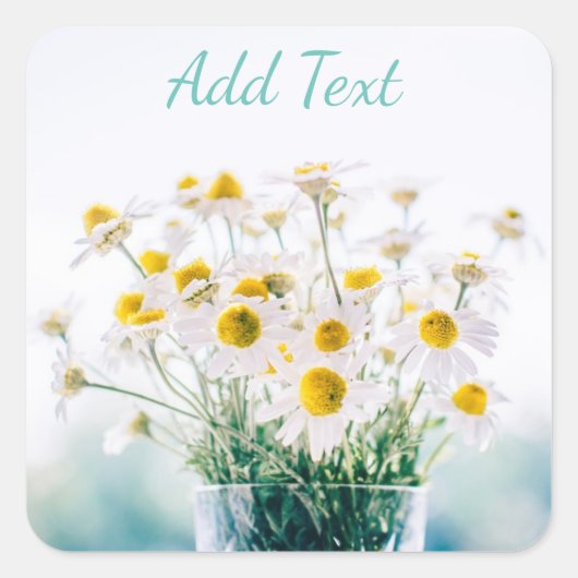 花瓶の可愛らしいヒナギクパーソナライズされたシール スクエアシール (正面)