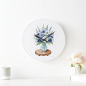 花瓶の壁の時計の青い野花 ラージ壁時計 (ホーム)