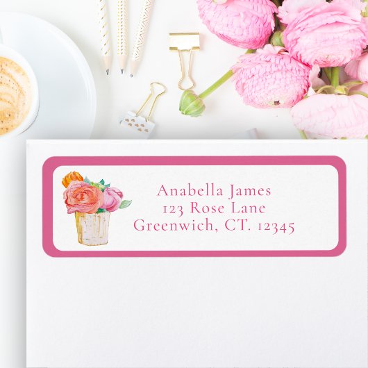 花瓶の水彩バラ ラベル