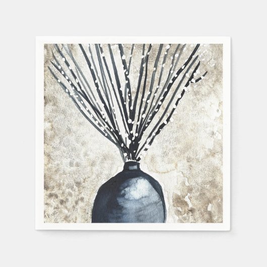 花瓶の水彩柳 スタンダードカクテルナプキン (正面)