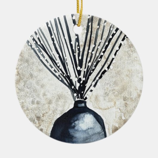 花瓶の水彩柳 セラミックオーナメント (正面)