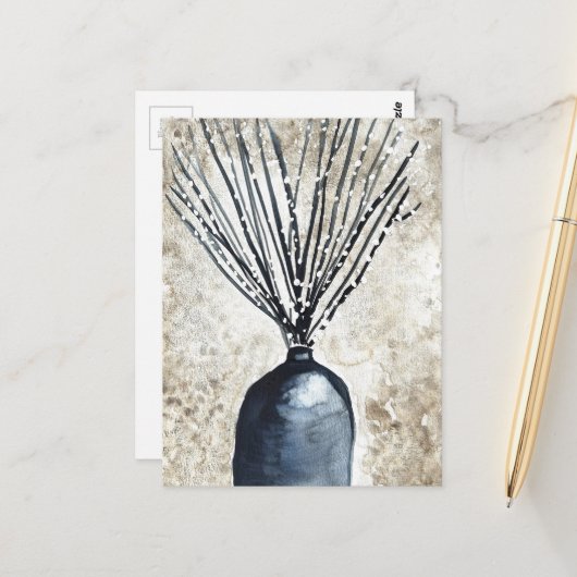 花瓶の水彩柳 ポストカード (正面/裏面インサイチュ)