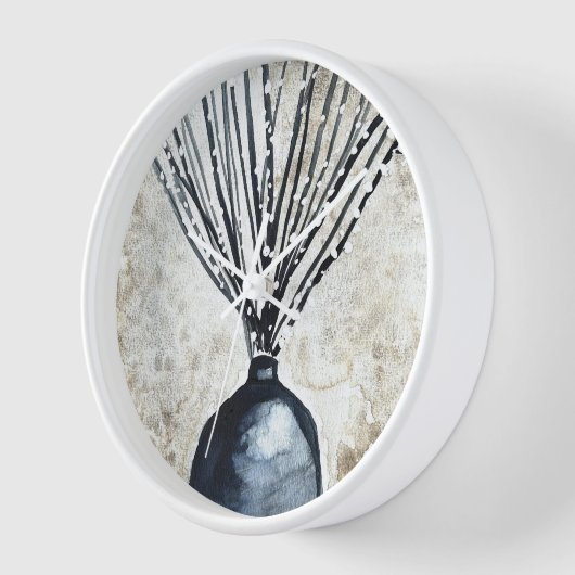 花瓶の水彩柳 壁時計 (傾斜)