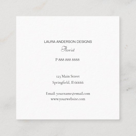 花瓶の水色ピンクの花花花屋 スクエア名刺 (裏面)