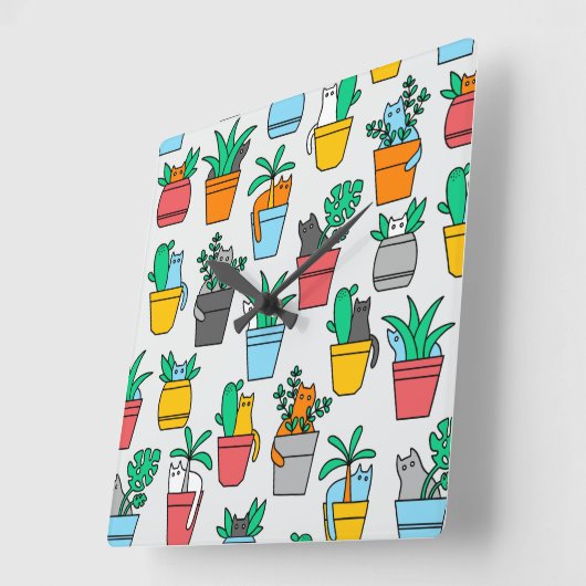 花瓶の猫 スクエア壁時計 (傾斜)