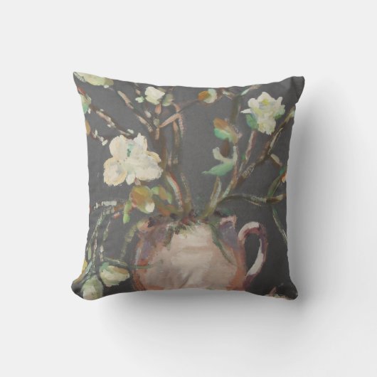 花瓶の絵画花は濃い灰色 クッション (正面)