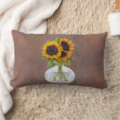 花瓶の美しいひまわり茶色のバー素朴に ランバークッション (ブランケット)