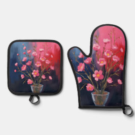 花瓶の美しい花 鍋つかみ&鍋敷きセット