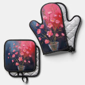 花瓶の美しい花 鍋つかみ&鍋敷きセット (正面/裏面)