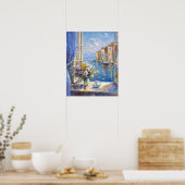 花瓶の花窓(海辺を見るイタリアン) ポスター (キッチン)