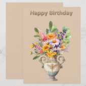 花瓶の花誕生日フラットカード (正面/裏面)