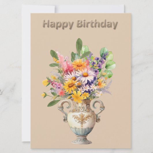 花瓶の花誕生日フラットカード (正面)