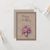 花瓶の花誕生日フラットグリーティングカード カード (正面/裏面インサイチュ)