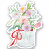 花瓶の花輪の水色の花束でリブ付き シール (正面)