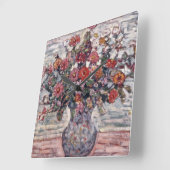 『花瓶の花、ジニア』モーリス・プレンダガスト スクエア壁時計 (傾斜)