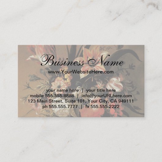 花瓶の花、バロックスタイルの静物画、フラワーズ・イン・ブロンズ・ベース 名刺 (正面)