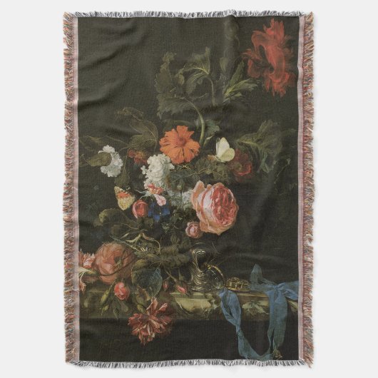花瓶の花、バロック様式の静物画 スローブランケット (正面縦)
