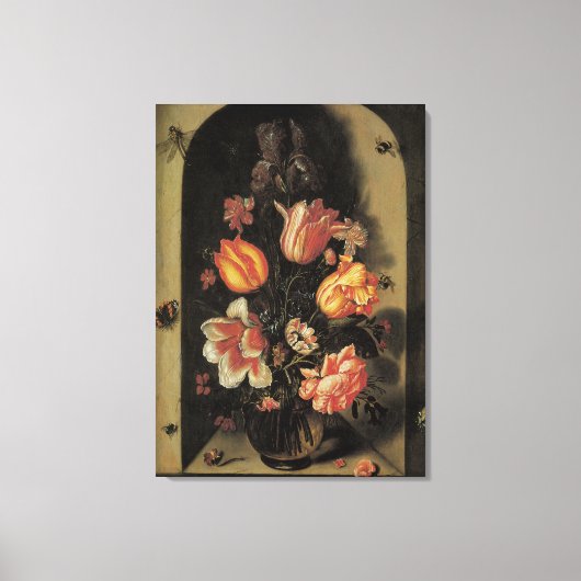 花瓶の花、バロック風の花の静物画 キャンバスプリント (正面)