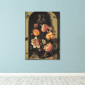 花瓶の花、バロック風の花の静物画 キャンバスプリント (インサイチュ (ウッドフロア))