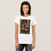 花瓶の花、ヴィンテージ バロックの花の静物画 Tシャツ (正面フル)
