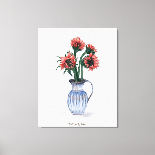 花瓶の花 水彩画 キャンバスプリント (正面)